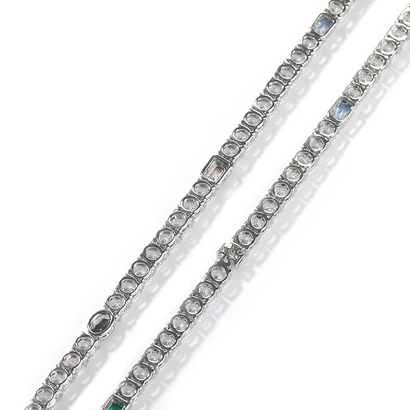 Hip Hop Color CZ Stone Paved Bling Iced Out Cross Tennis Link Chain Bracelets Necklaces for Men Women Unisex Rapper Jewelry