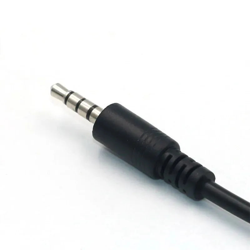 Black 3.5mm car audio cable with metallic silver tip and ridged housing for usb audio cable car electronics use
