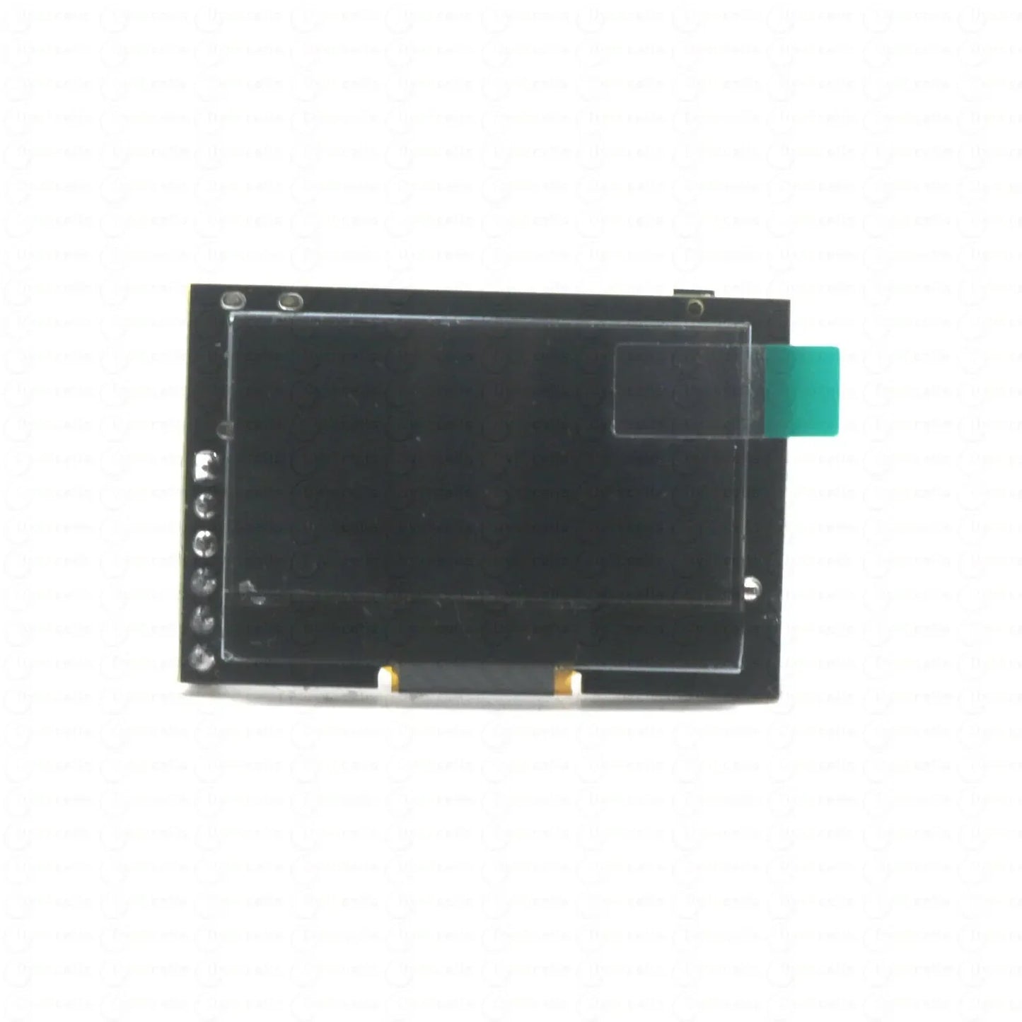 Black rectangular oled music spectrum display module with green ribbon cable for voice controlled microphone sound control