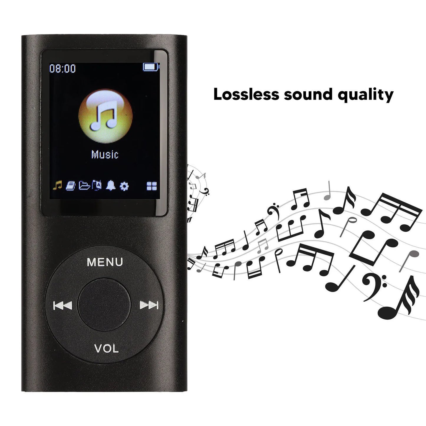 Black rectangular mp3 player stylish multifunctional lossless sound with 1.8 inch lcd screen and circular navigation pad