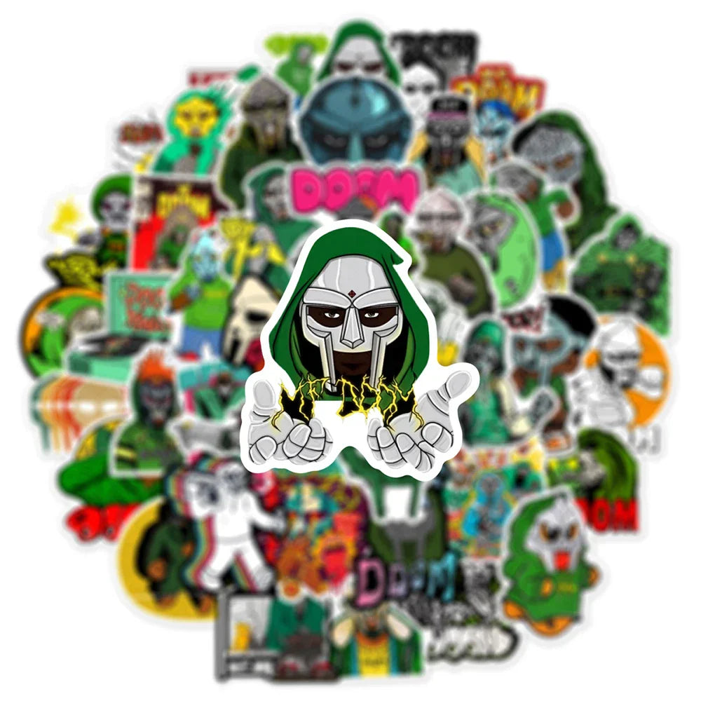 Green and silver rapper mf doom sticker with lightning bolts for graffiti diy skateboard luggage laptop guitar decals