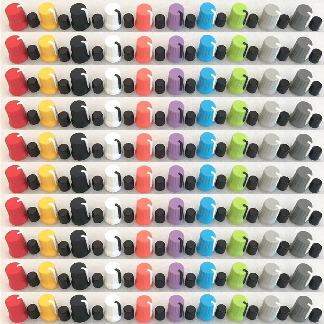 Rows of colorful plastic high and low eq gain knob caps for pioneer djm750 mixer ddj-sb and aero djm-t1 controllers