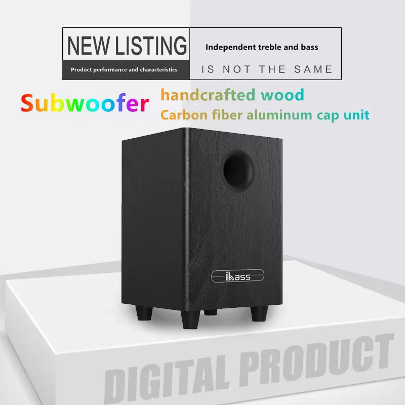 Black handcrafted wood 6.5 inch passive subwoofer home with carbon fiber aluminum cap and ibass branding for car speaker amplifier speakers boom box