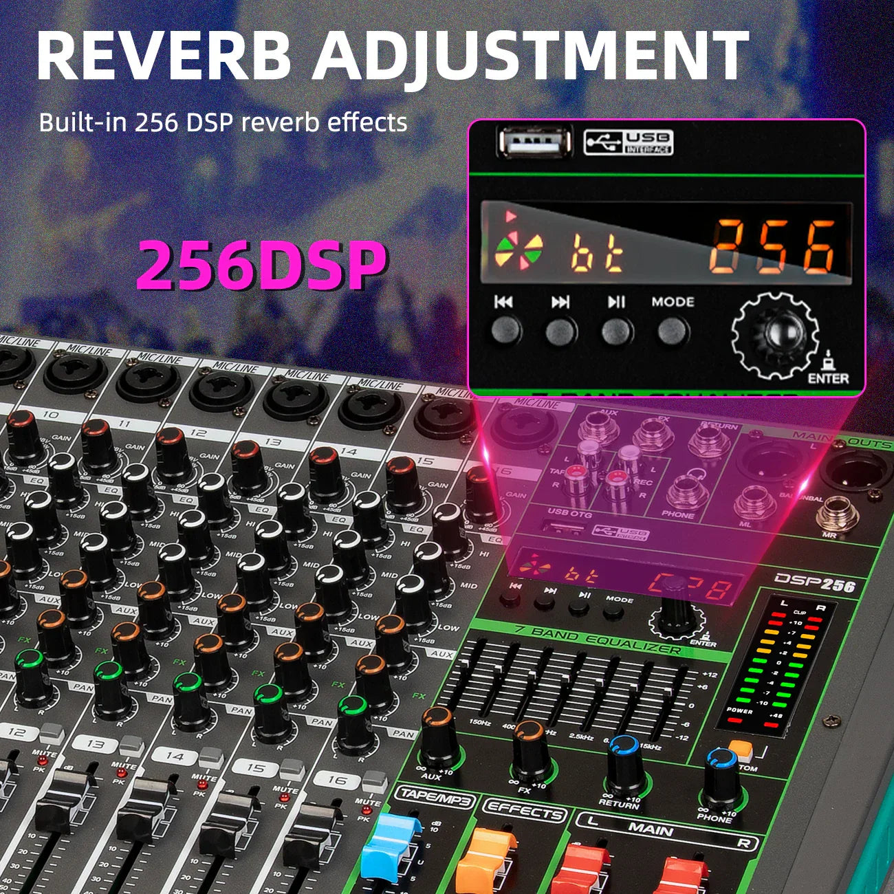 Black and green depusheng mg12 audio mixer with 12 channels 256 dsp effects sound usb port and 48v phantom power