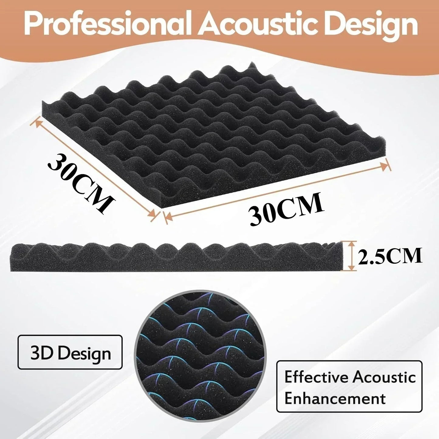 Black 30cm x 30cm self-adhesive soundproof wall panels foam tiles noise reduction for home studio bedroom use