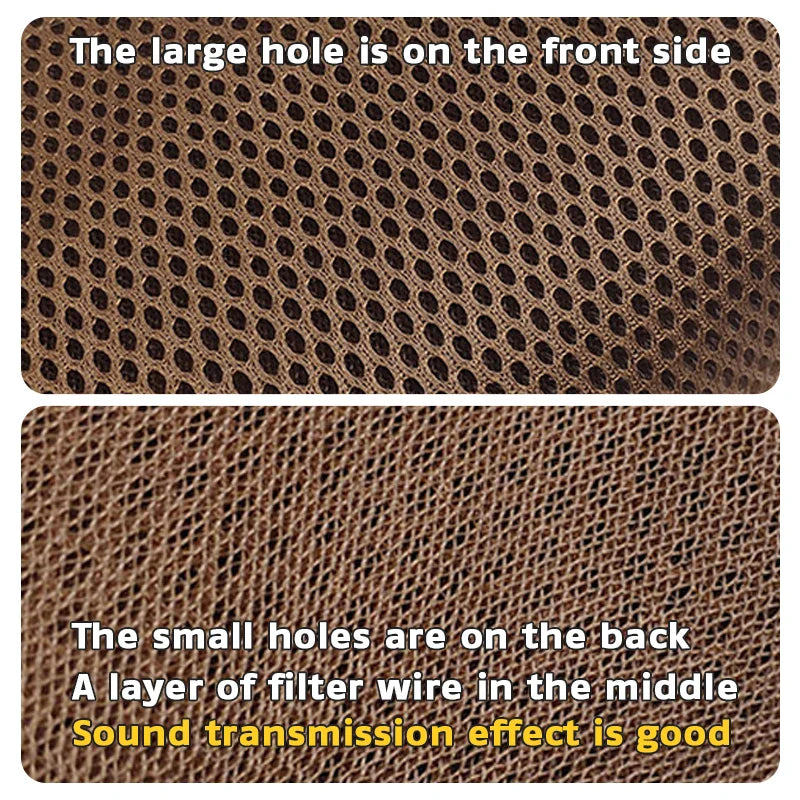 Brown speaker mesh cloth made of chemical fiber with dense front holes and finer back holes for sound box protection
