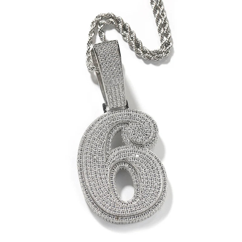 Hip Hop 5A+ CZ Stone Paved Bling Ice Out Big Numbers Pendants Necklaces for Men Rapper Jewelry Gold Silver Color