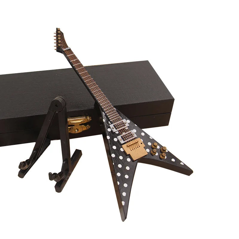 Black polka-dotted mini electric guitar wooden musical instruments with gold hardware and support miniature model decoration