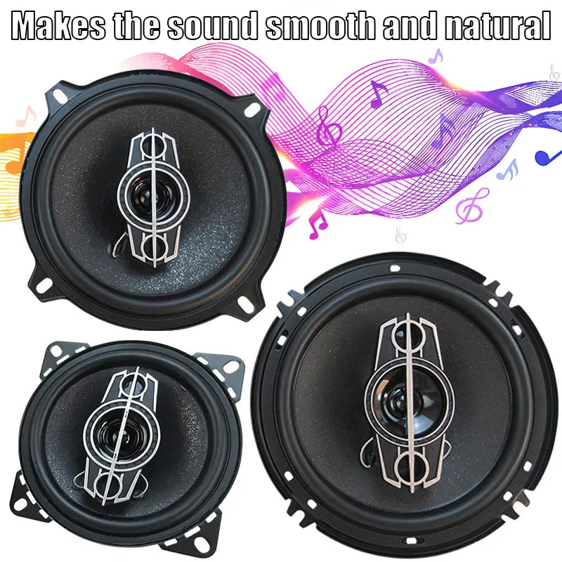 Black 350w universal car hiFi coaxial speakers with silver metallic accents for car door music stereo system
