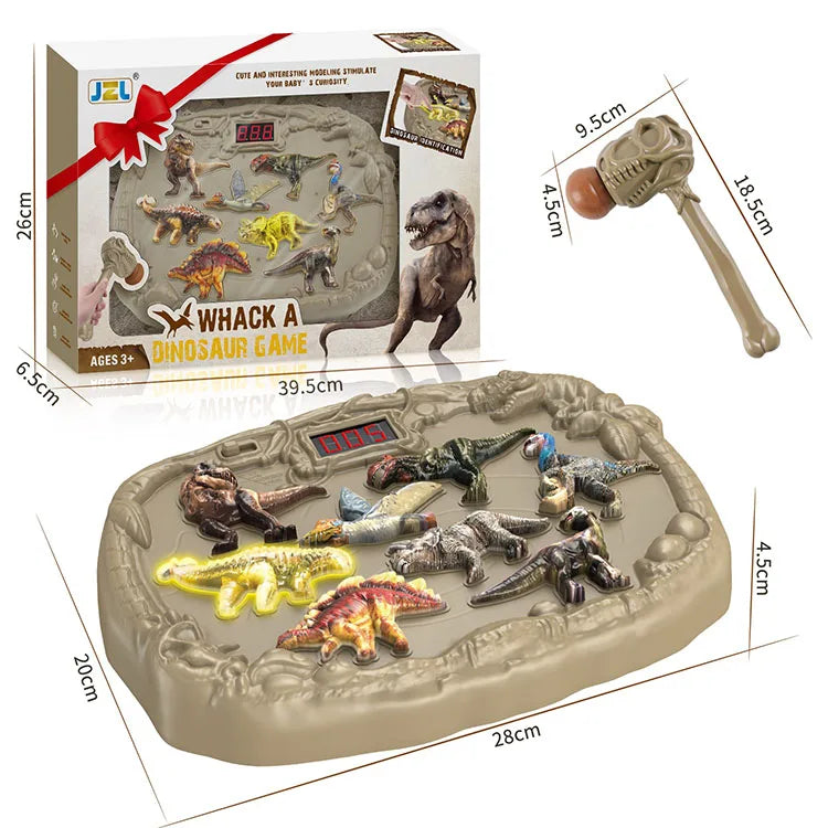 Beige plastic 1pc dinosaur whack-a-mole game with colorful dinos, led scoring music, and early educational toys hammer tool