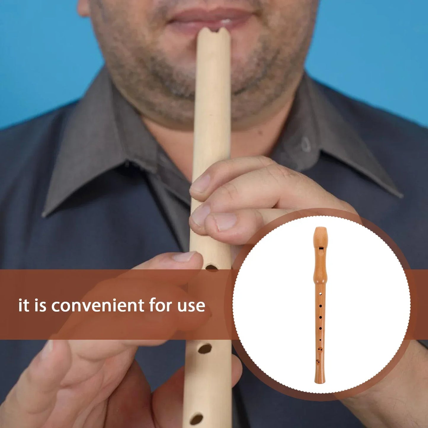 A light brown wooden beginner friendly musical flute recorder instrument with smooth finish and sound durable woodwind design