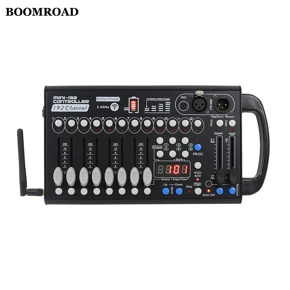Black boomroad mini-192 controller battery powered with 192 channels and digital display for led par moving dj equipment