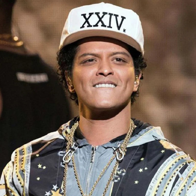 White cotton unisex bruno mars baseball cap with black xxiv dad hat lettering for rapper hip hop style