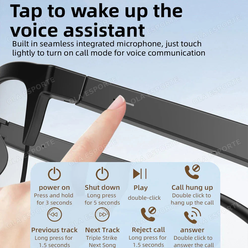 Black sleek wireless earbud with integrated microphone and touch controls for smart glasses bluetooth calls and music