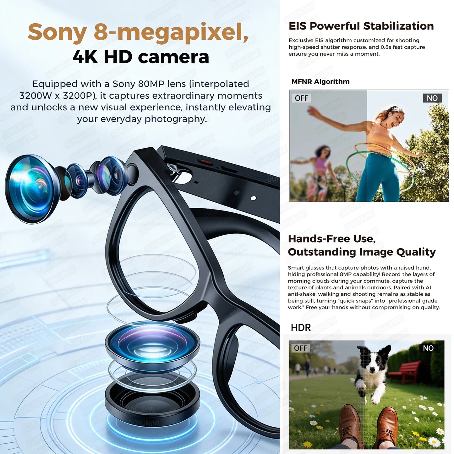 Black-framed sony smart ai glasses with camera m02 ultra 8mp 4k hd lens and ultra chatgpt 3600mah charging case