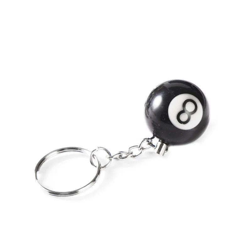 Black glossy 25mm no 8 billiard keychain mini with silver metal chain keyring bar table decoration jewelry game gift