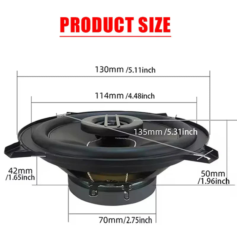 Black 5 inch hifi coaxial car speaker with matte finish and metallic center cone subwoofer 280w car audio woofer