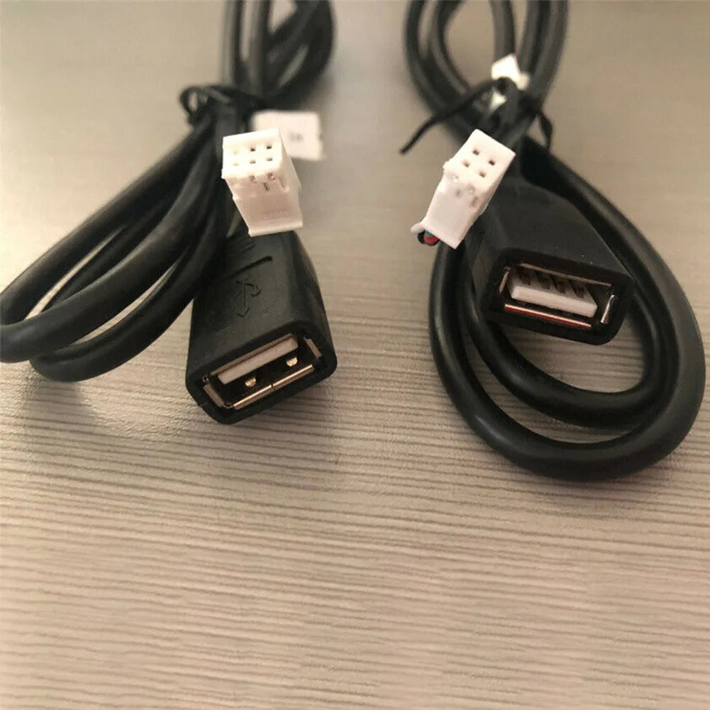 Black usb extension cable adapters with molded connectors and white 4pin and 6pin adapters for car radio stereo