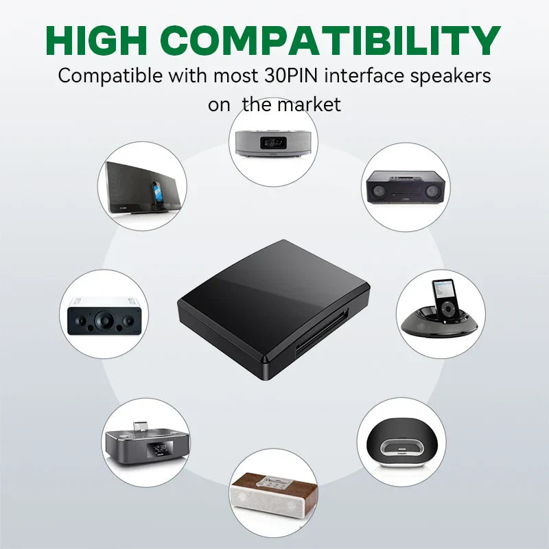 Black rectangular 30pin avrcp mini wireless audio receiver a2dp with slot for analog speaker hifi stereo connection