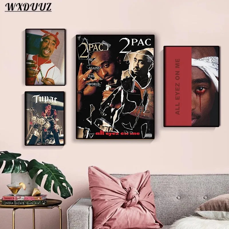 Black and White Pop Hip Hop Rapper 2PAC Posters Tupac Music Album Cover Aesthetic for Room Canvas Painting Art Wall Home Decor