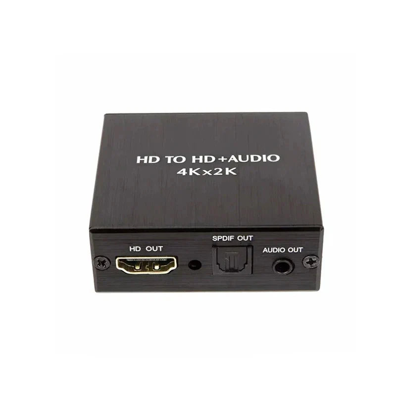Black rectangular 4k x 2k video audio extractor hdtv to hdmi plus audio converter with spdif optical and 3.5mm output ports