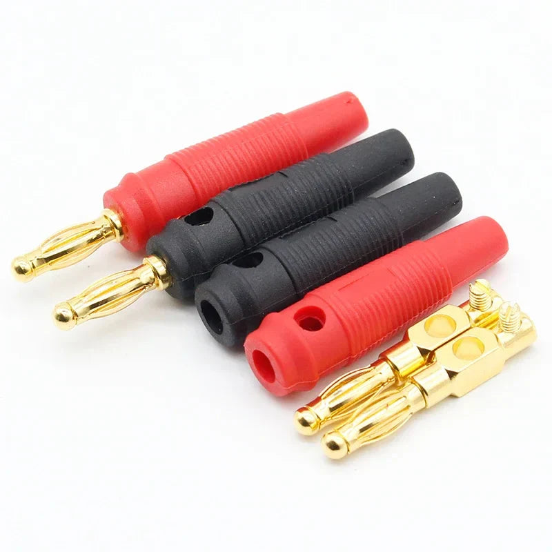 Red and black 4mm plugs pure copper gold plated banana plug connectors for musical speaker cable wire connections