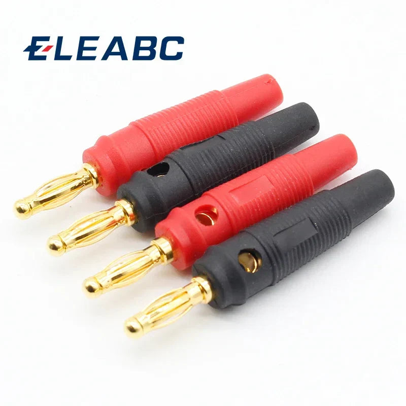 Red and black 4mm banana plug connectors with pure copper gold plated contacts for musical speaker cable wire