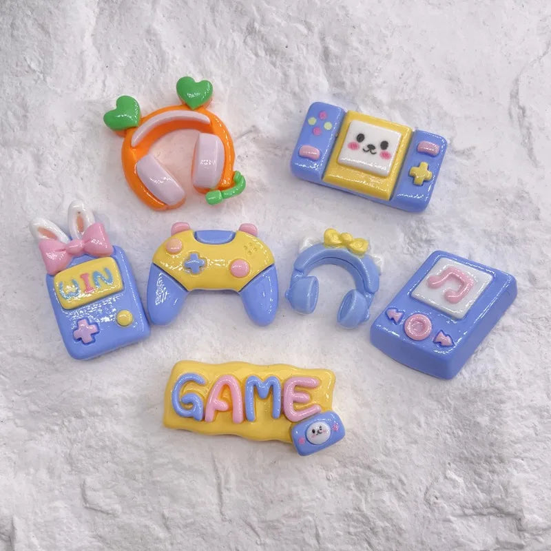 Pastel-colored 5pcs cartoon resin gaming-themed resin game controller phone resin cabochon for diy accessories