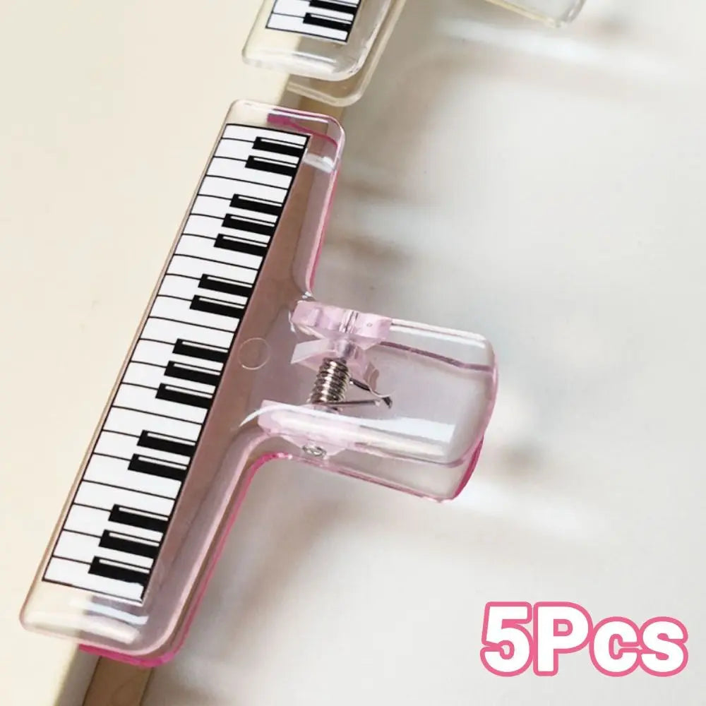 Pink transparent acrylic music stand sheet music clip with piano pattern strong grip for test paper organizer