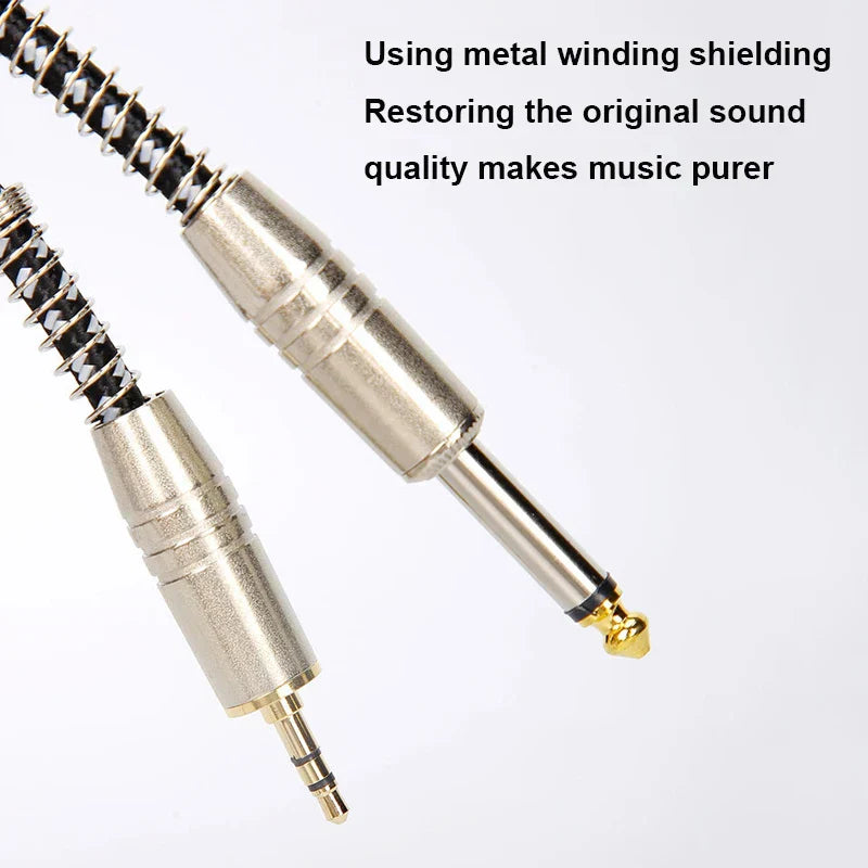 Silver and gold-plated 6.5 to 3.5mm audio cable with metal winding shielding for electric guitar amplifier and audio cable speaker use