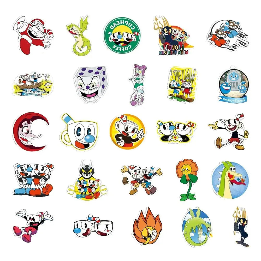 50pcs Game Cuphead Graffiti Stickers Toys Laptop iPad Skateboard Journal Gift Guitar Stickers