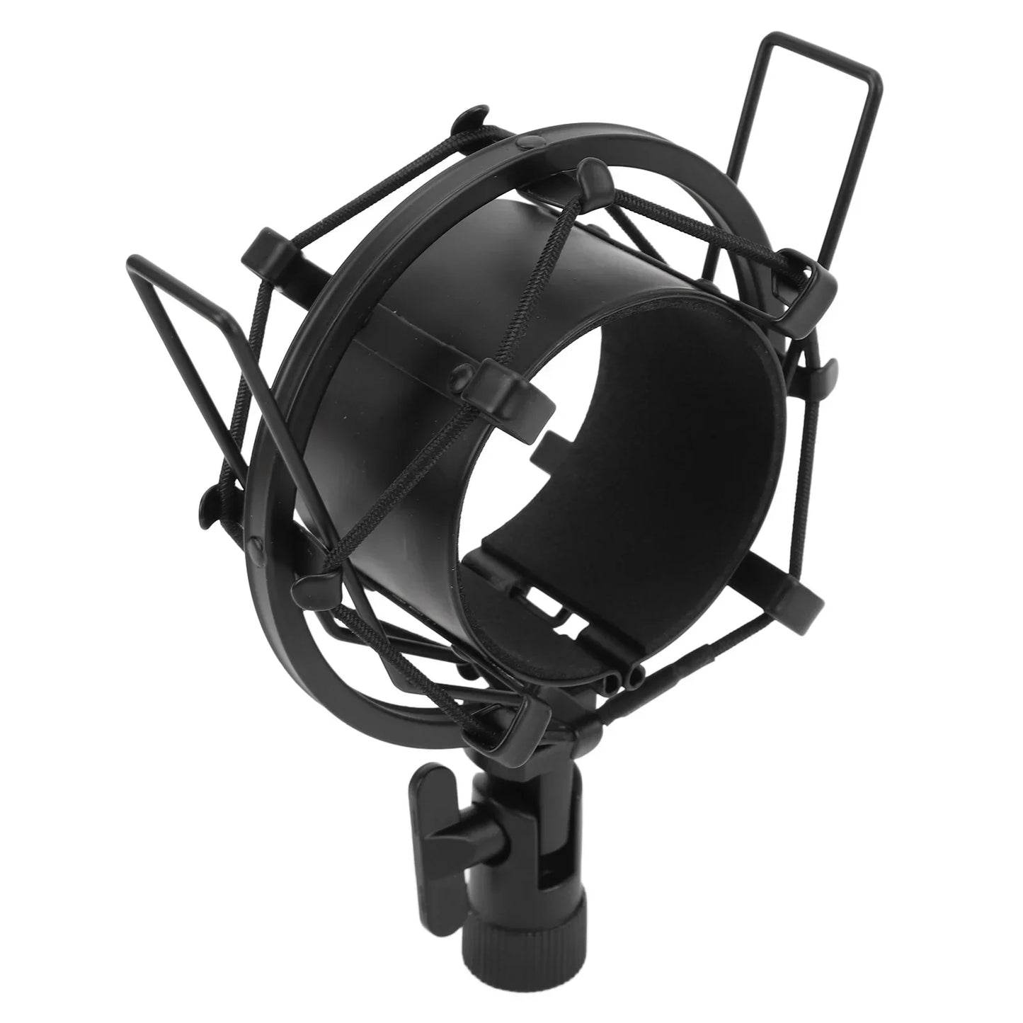 Black metal microphone shock mount with protective cage and adjustable aluminum alloy mic clip holder anti vibration