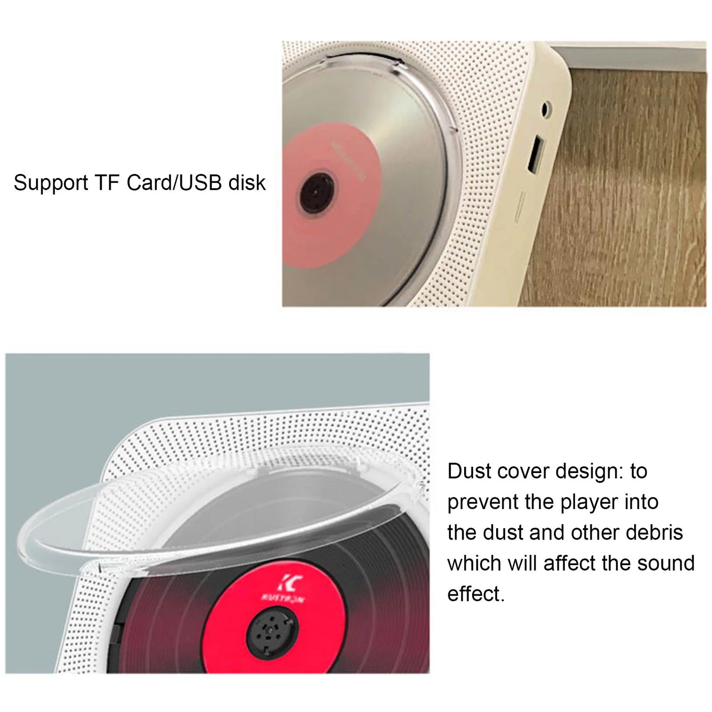 KC-909 Portable CD Player Built-in Speaker Stereo with Double 3.5mm Headphones Jack LED Screen Wall Mountable CD Music Player