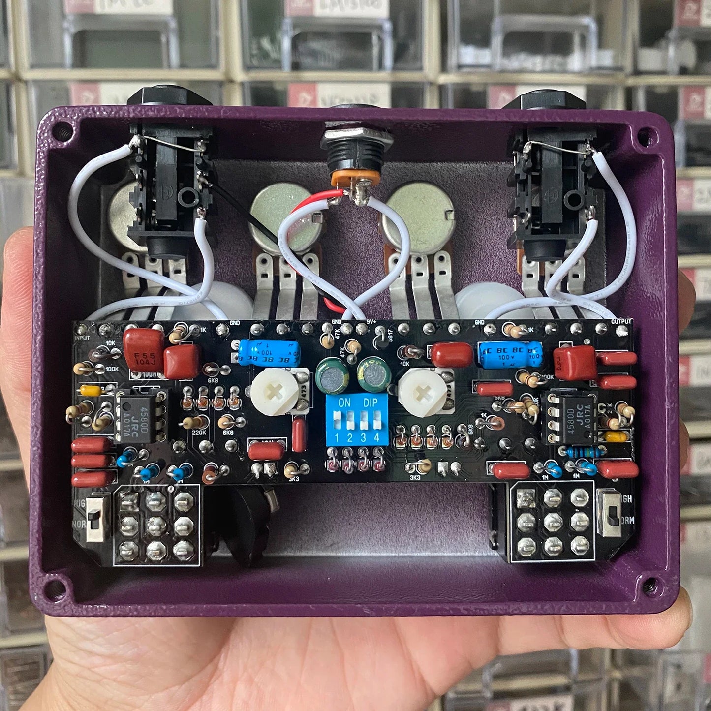 Purple 68pedals king of tone effects pedal with high gain analog circuit board and red blue knobs for overdrive boost