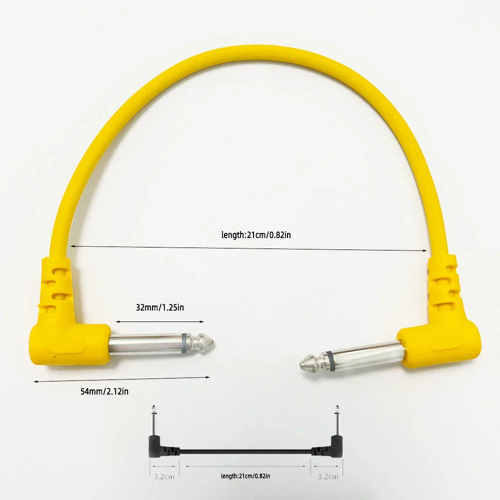 Yellow rubber-coated 6pcs audio cable with metallic right angle connectors for electric guitar bass instrument parts