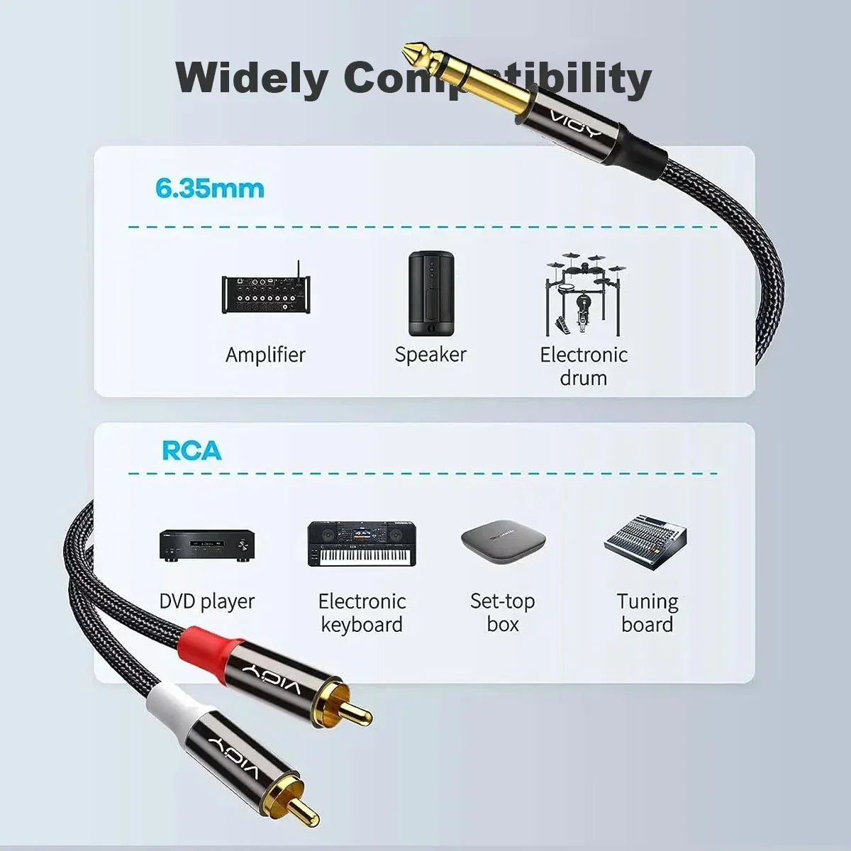 RCA To 6.35mm Audio Cable Heavy Duty 1/4 Inch TRS Jack To 2RCA Stereo Y Splitter Adapter Cable for Speaker AV Receiver Amplifier