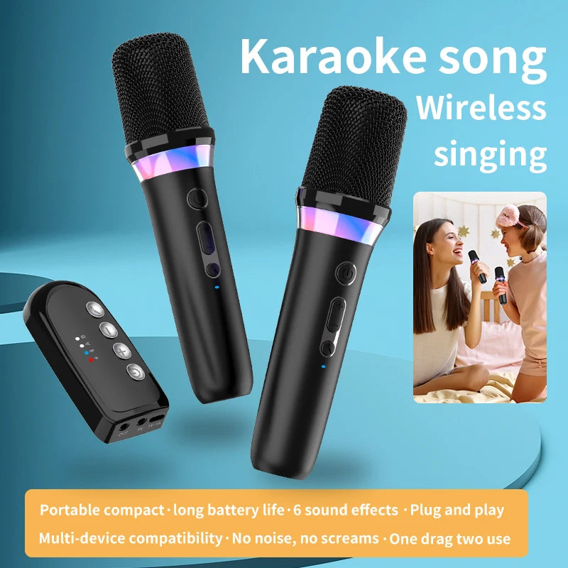 DS-K2 Karaoke Companion Bluetooth 5.3 Wireless Dynamic Microphones RGB Colorful Light Stereo DSP Mixer System For Wired Speaker