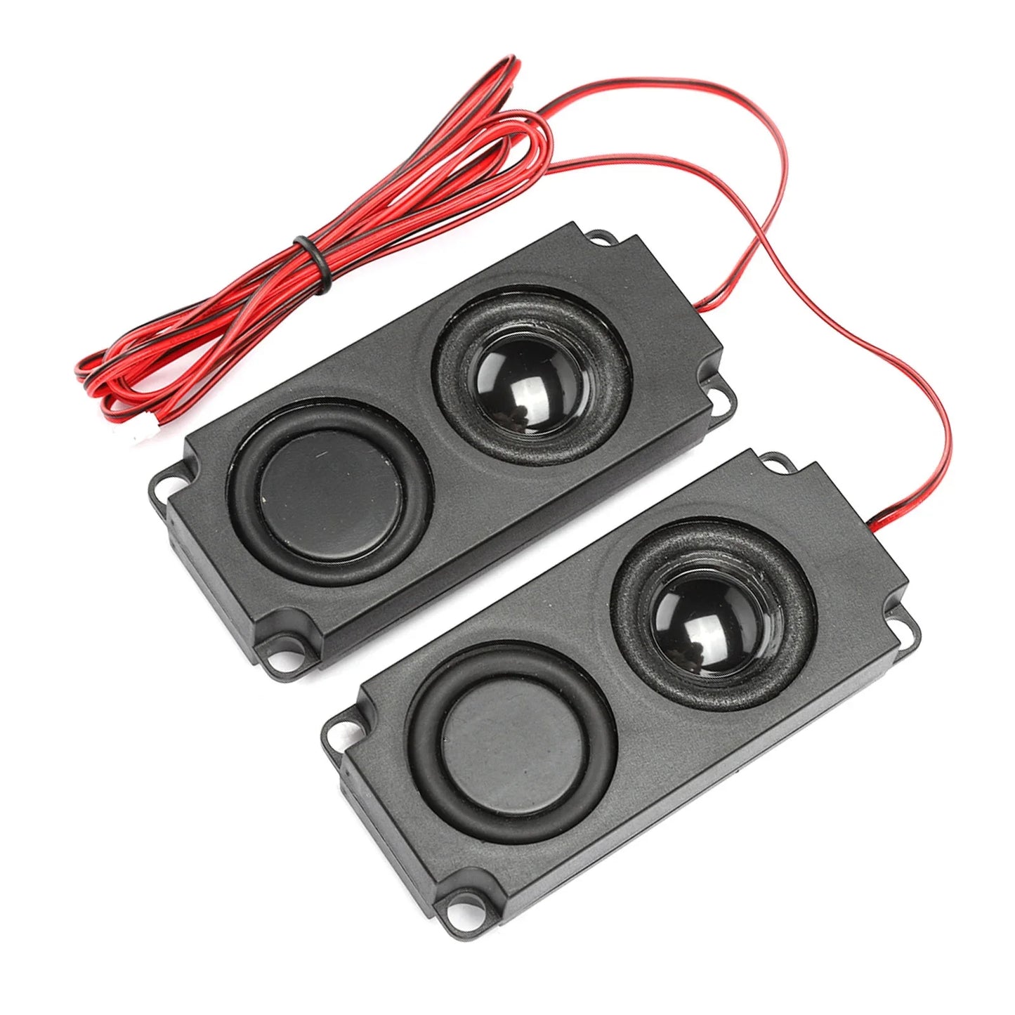 Black rectangular 8Ω 5W magnetic speaker with heavy bass 40mm dual drivers and red wiring for tv monitor promotional offer
