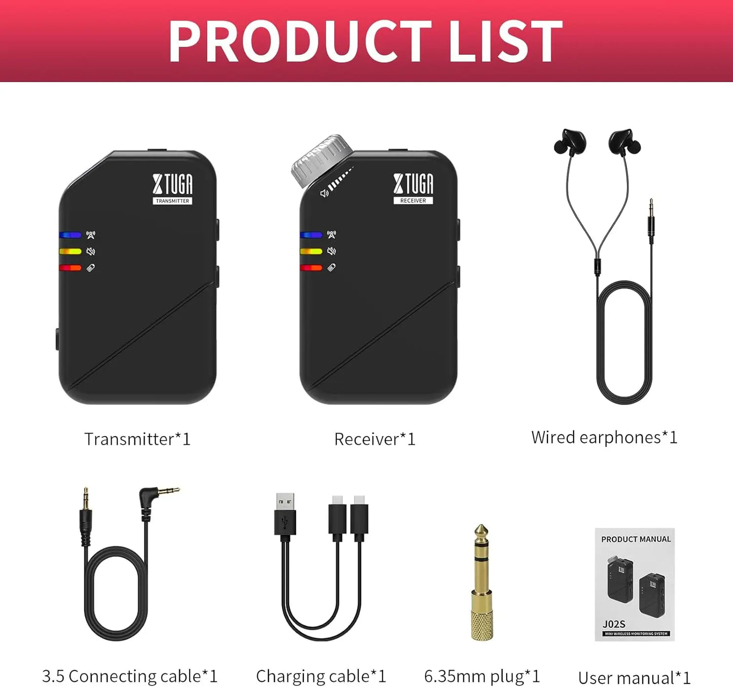 2.4G Professional Wireless In Ear Monitor System J02S for Studio Band Rehearsal Live Performance Concert Pocket Monitor System