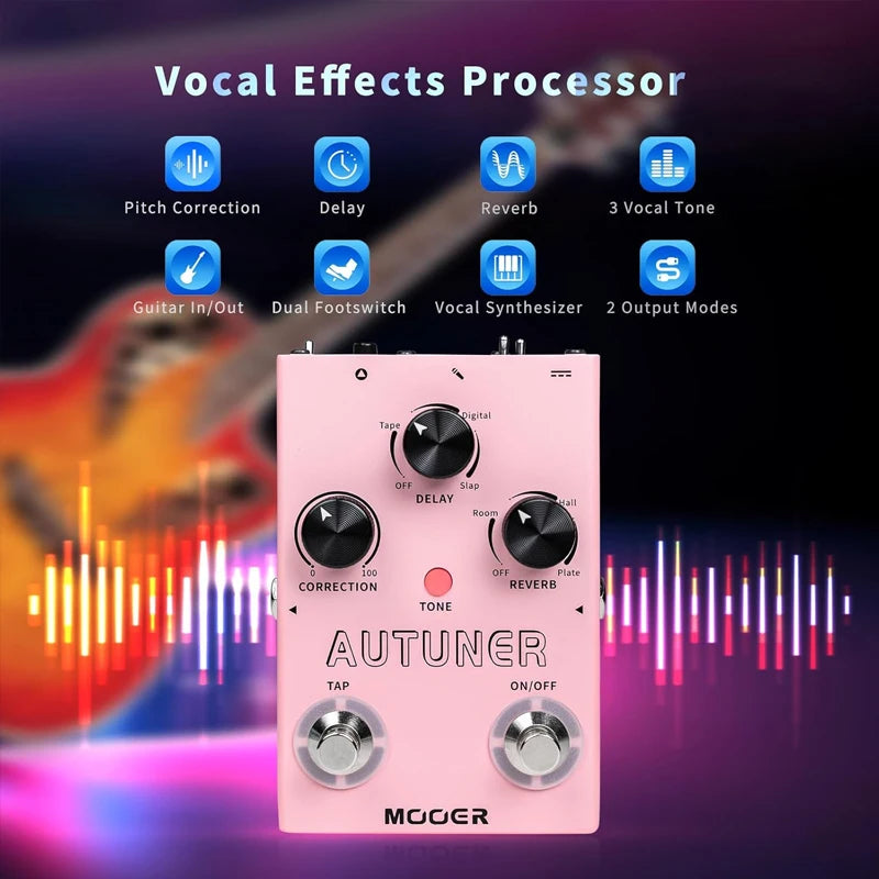 MOOER Autuner MVP1 Vocal Effects Processor Voice Pedal Tone Correction Reverb Delay Guitar Sound Stompbox Microphone Amplifier