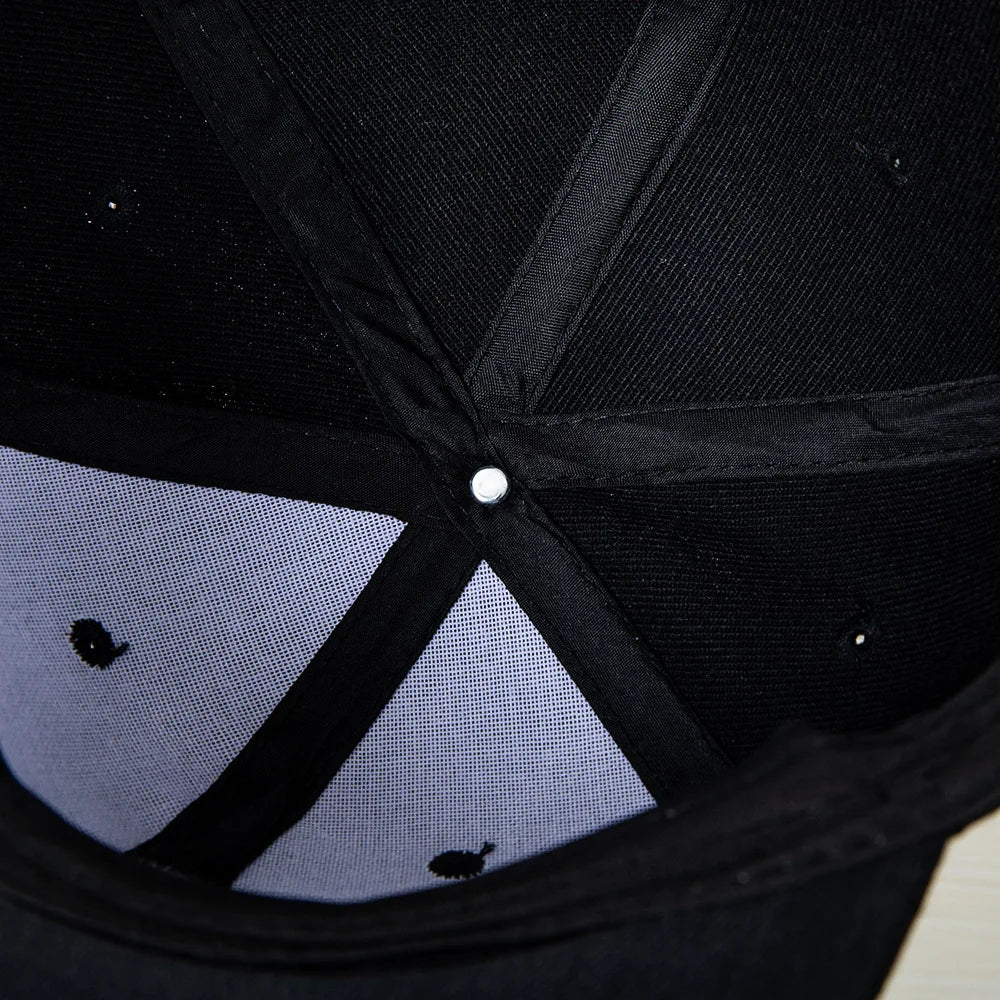 Hip-hop style baseball cap with a flat top, color patching, letter embroidery. Suitable for both women and men