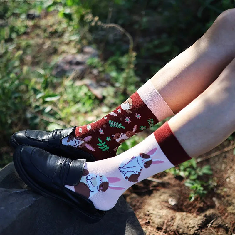 Hip-hop AB version asymmetric tide socks for men and women couples fashion trend popular jacquard cartoon long tube cotton socks