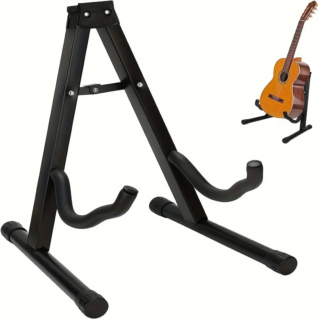 Black metal guitar stand with padded curved arms for secure support stable portable for acoustic electric guitar bass