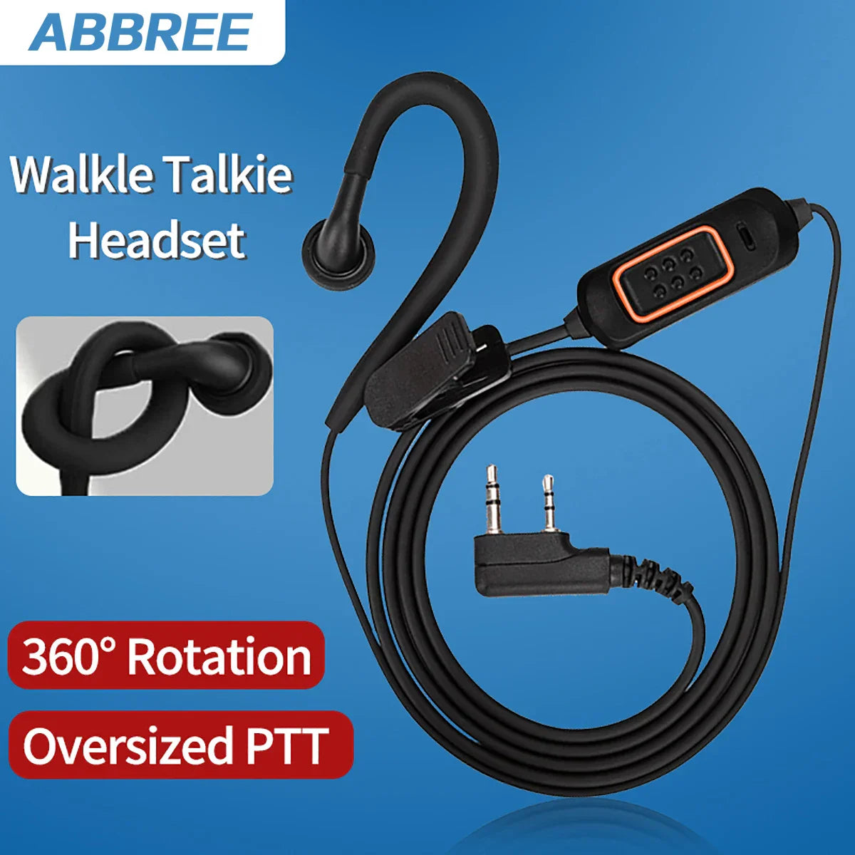 Black abbree 780 headset mic earphone with orange control panel and oversized ptt button for pro uv32 quansheng uv-21 pro walkie talkie two way radio accessories