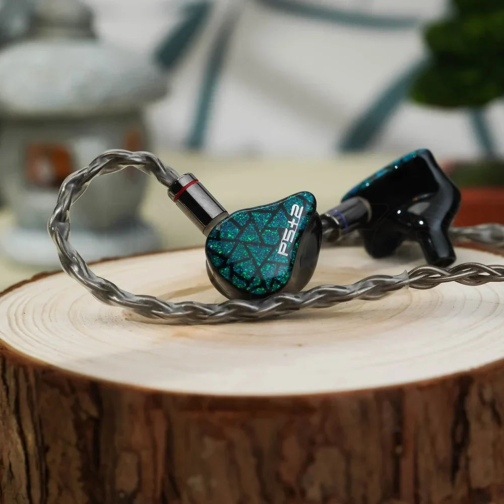 Teal and black aful performer wired hybrid headphone music iems with braided silver cable for hifi monitor earphones use
