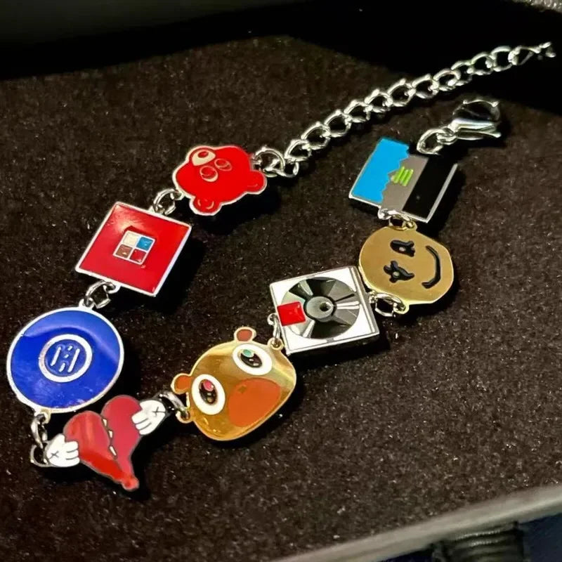 A colorful metal cuff bangles enamel charm bracelet with dropouted bear vintage and album bracelets kawaii designs