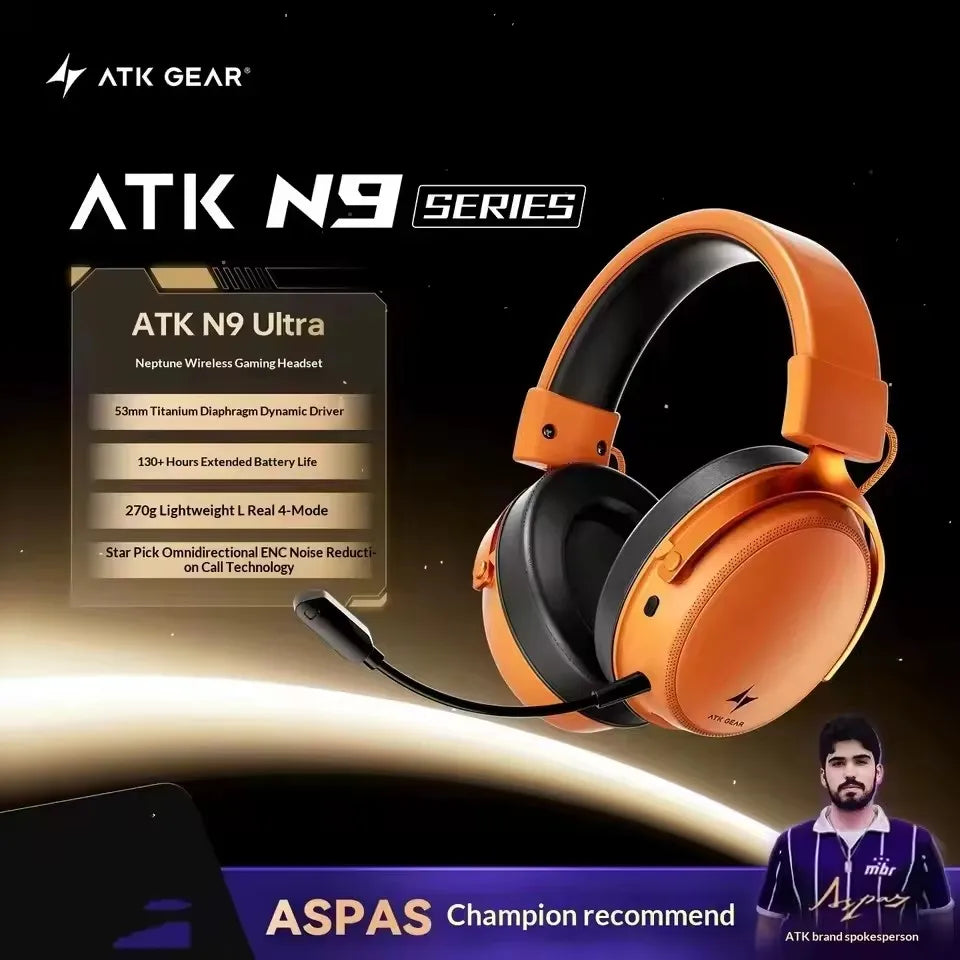 Orange and black atk n9 ultra neptune wireless gaming headset with mic for mac playstation bluetooth and pc use