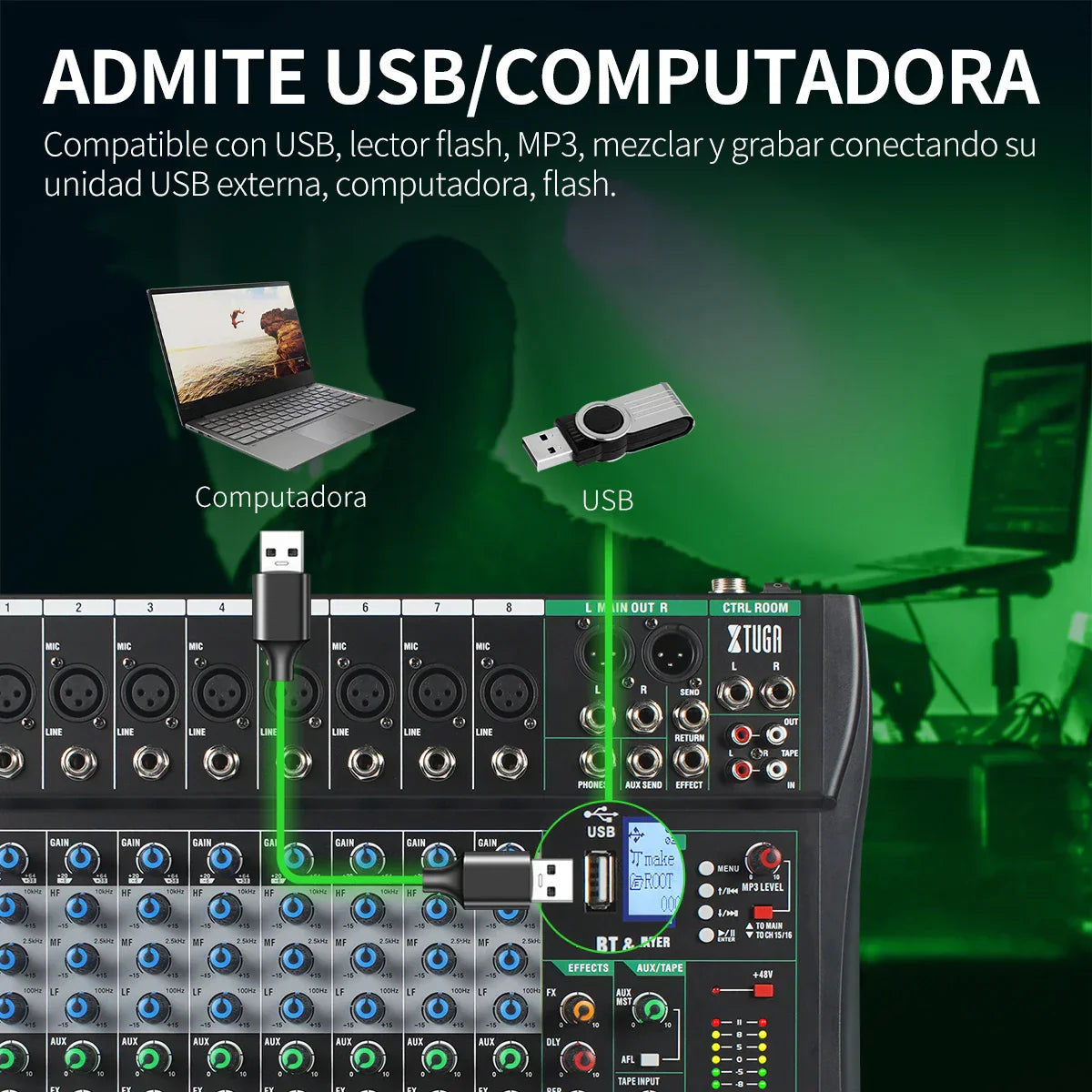 Black admite usb audio mixer with 8 channels knobs phantom digital effect and built-in usb port console audio interface