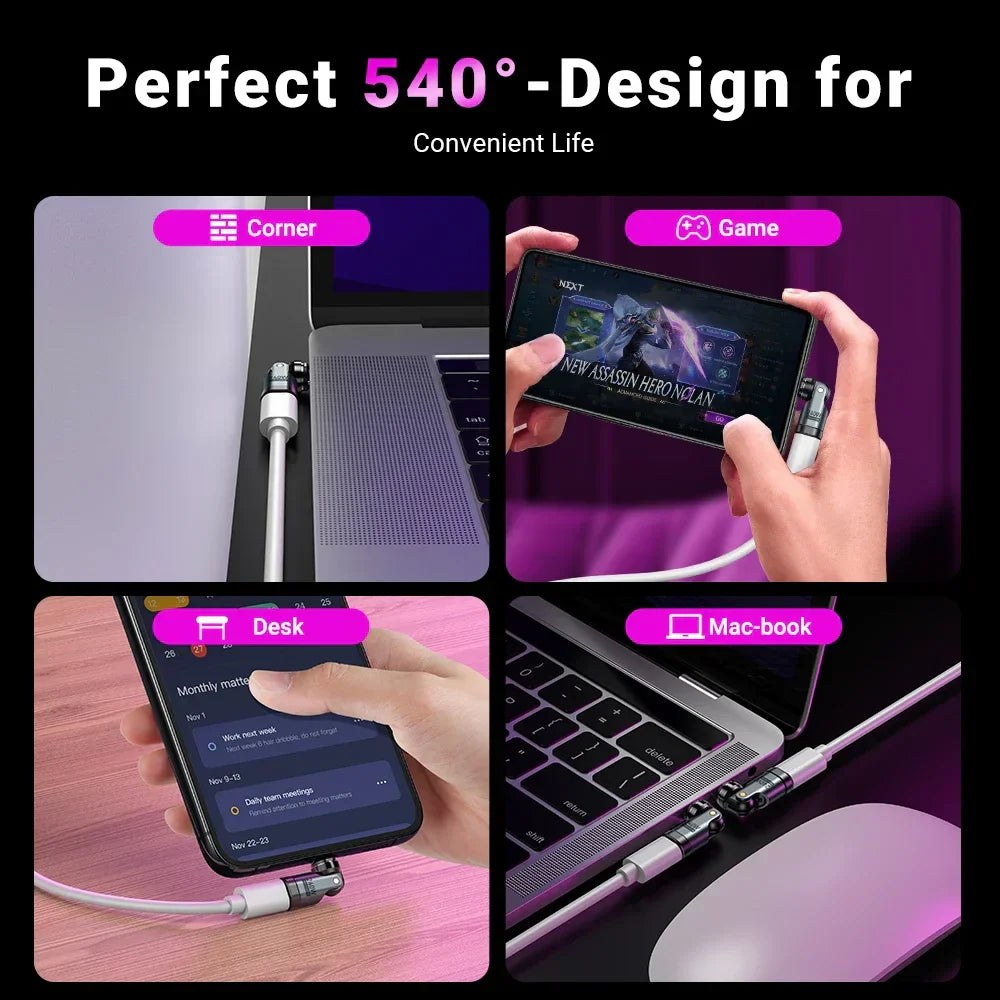 Silver 540-degree magnetic type c magnet charging dock with 240w fast charging for laptop xiaomi and iphone 15