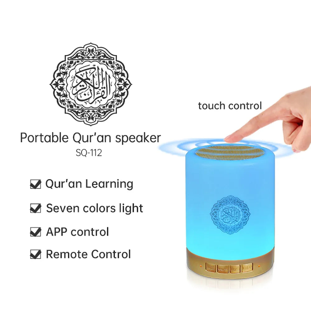Blue and gold azan muslim night light quran bluetooth speaker music with touch control and seven color lighting
